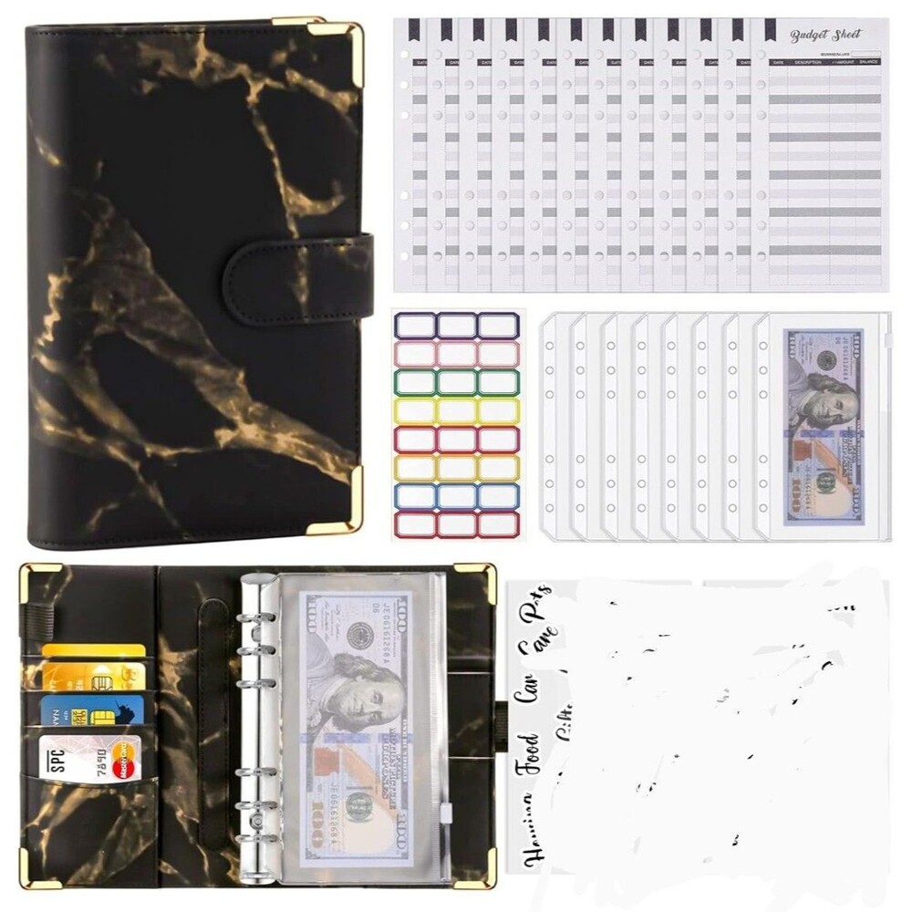 Budget Binder with Zipper Envelopes,PU Leather Money Organizer for Cash Bills...